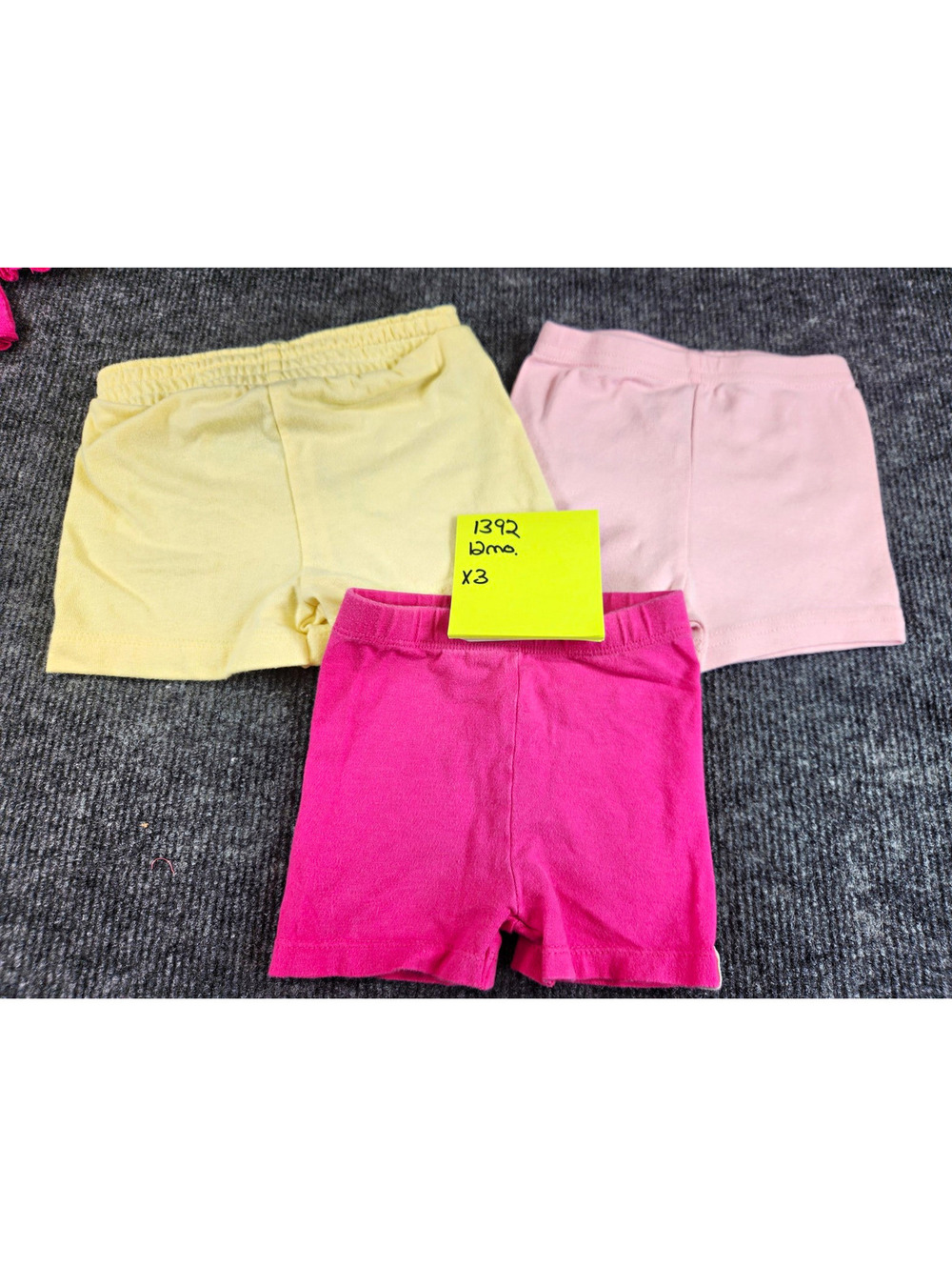 Unisex Pink/Yellow Solid Biker Shorts Lot of 3 Pull-On Elastic Waist 9-12M